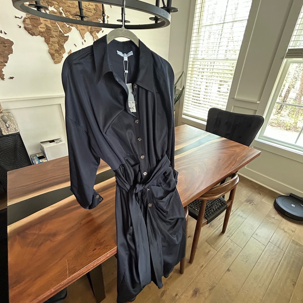 ANTONIO MELANI Dark Navy Button-Front Midi Shirt Dress - Picture 7 of 7